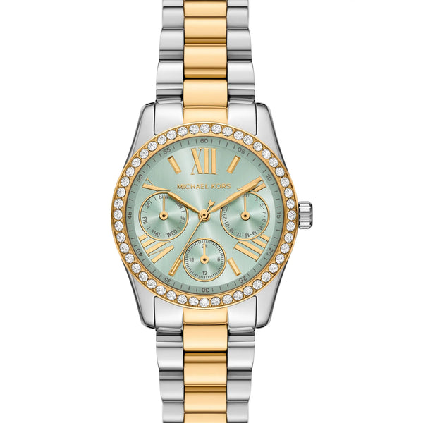 Michael Kors Ladies Lexington Green Dial Two Tone Watch