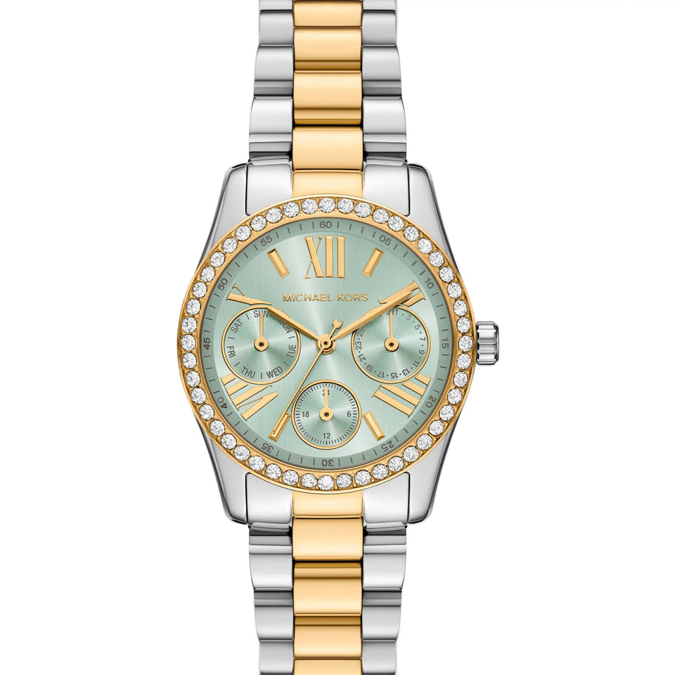 Michael Kors Ladies Lexington Green Dial Two Tone Watch