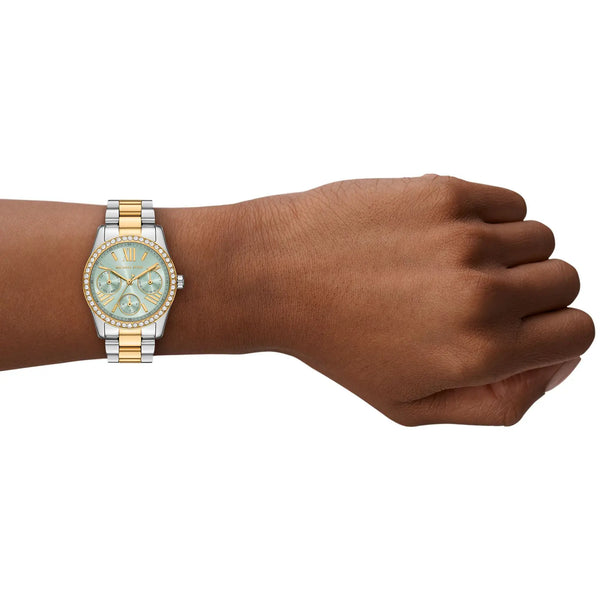 Michael Kors Ladies Lexington Green Dial Two Tone Watch