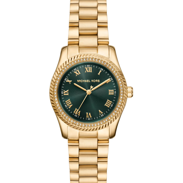 Michael Kors Ladies Lexington Green Dial Gold Toned Bracelet Watch