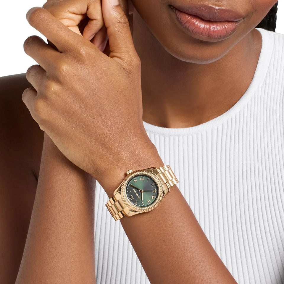 Michael Kors Ladies Lexington Green Dial Gold Toned Bracelet Watch