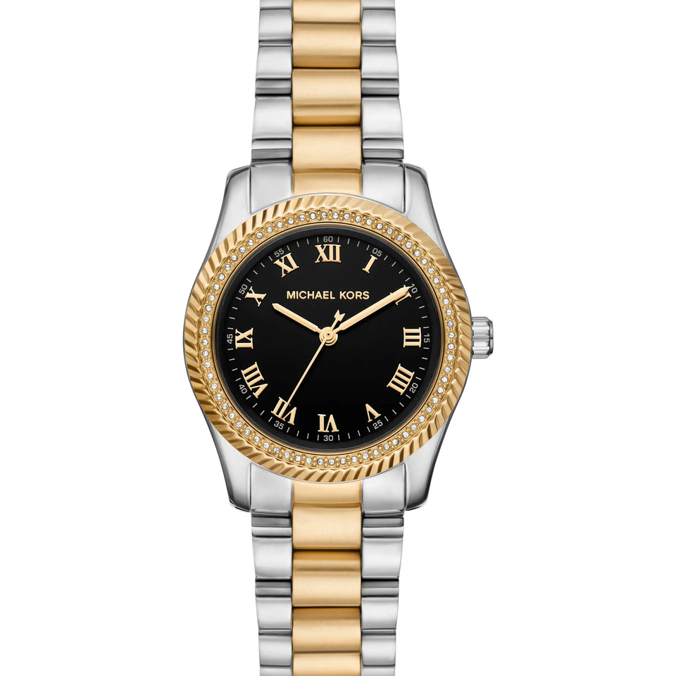 Michael Kors Ladies Lexington Black Dial Two Tone Bracelet Watch