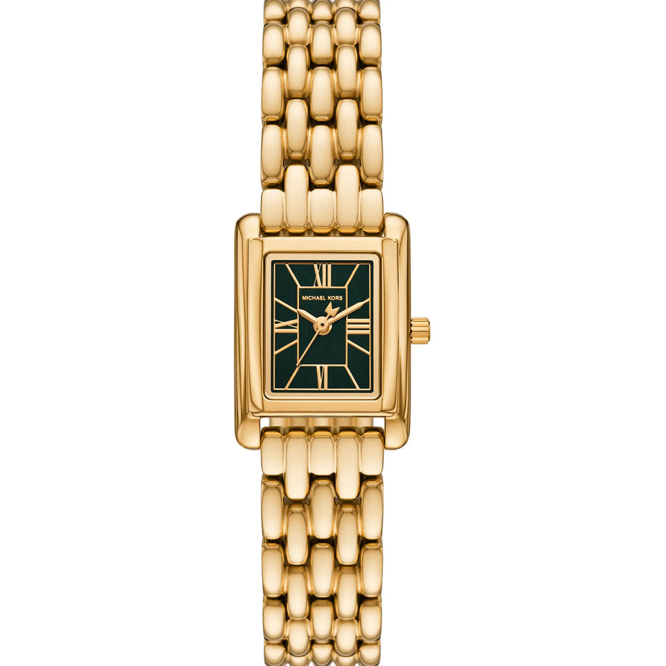 Michael Kors Ladies Essex Green Dial Gold Tone Bracelet Watch