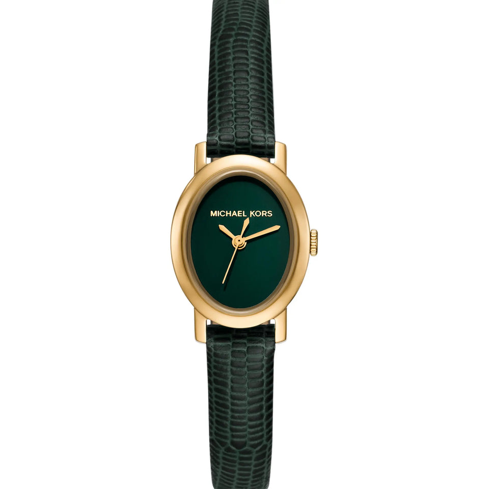 Michael Kors Ladies Maude Green Dial Leather Strap Watch