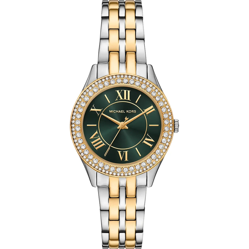 Michael Kors Ladies Harlowe Green Dial Two Tone Bracelet Watch
