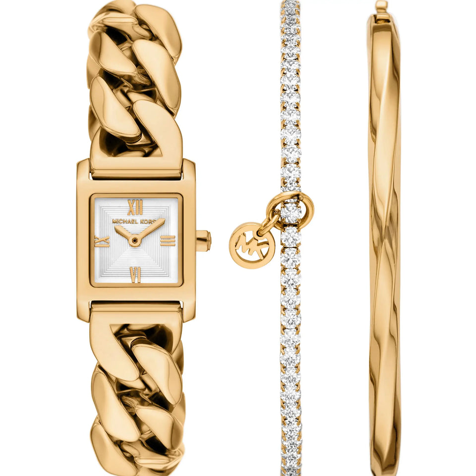 Michael Kors Ladies Georgie Gold Toned Watch & Bracelet Gift Set