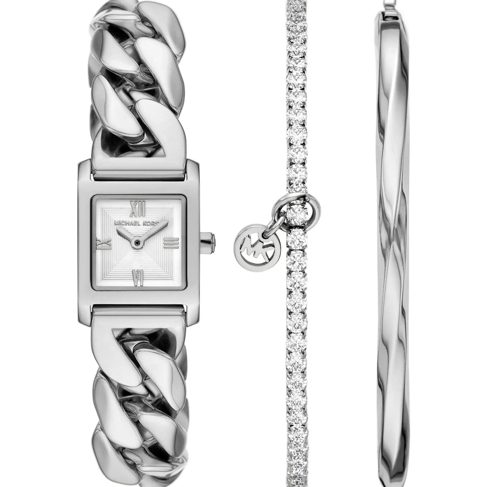 Michael Kors Ladies Georgie Silver Stone Set Bracelet & Watch Set