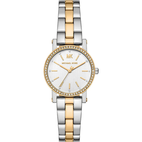 Michael Kors Ladies Corey 28mm White Dial Two Tone Bracelet Watch