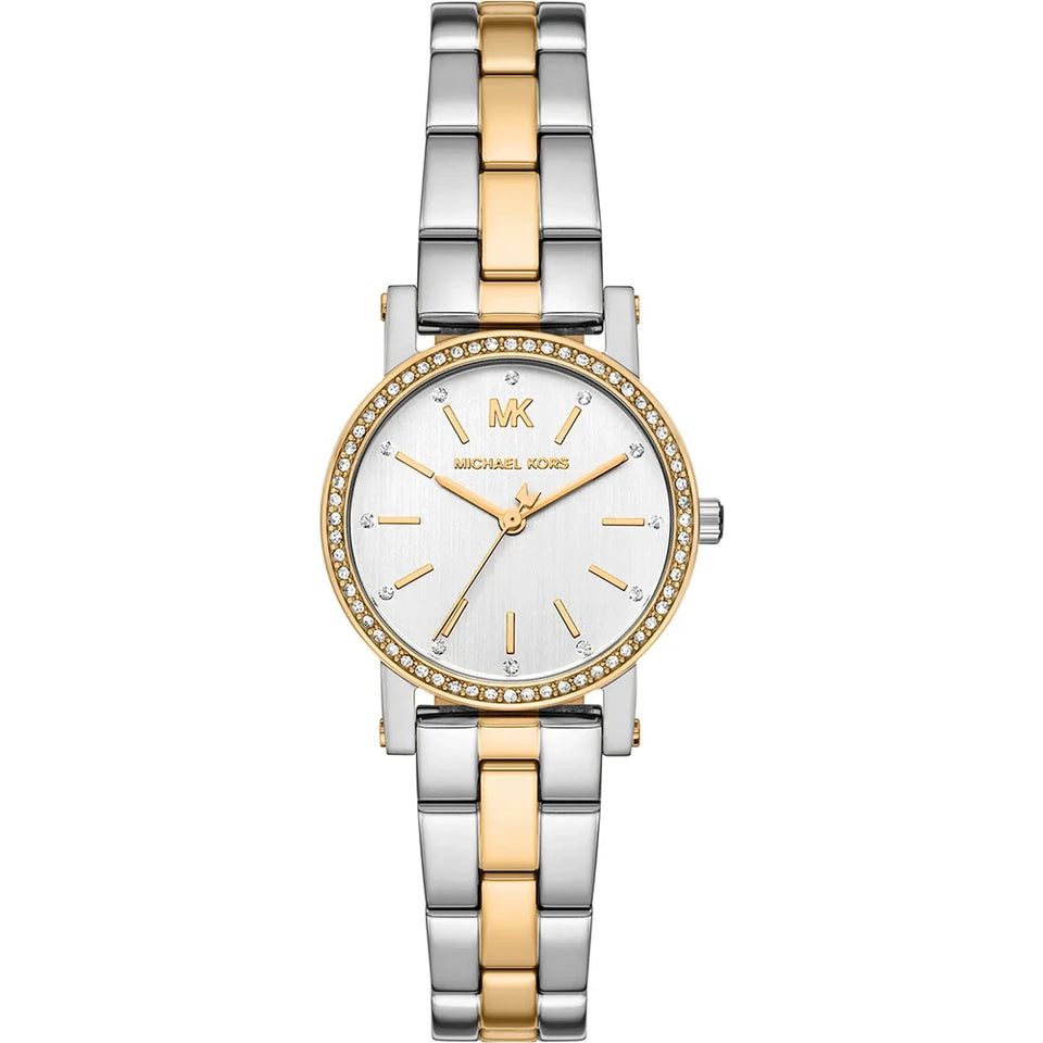 Michael Kors Ladies Corey 28mm White Dial Two Tone Bracelet Watch