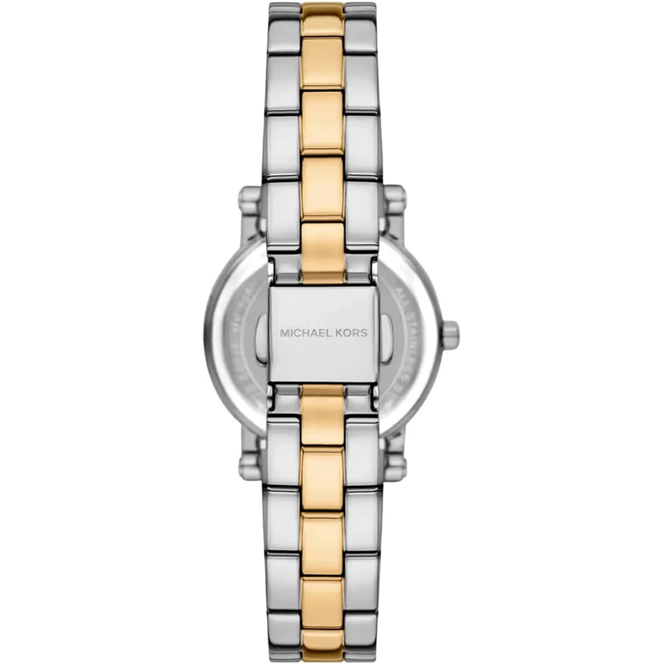 Michael Kors Ladies Corey 28mm White Dial Two Tone Bracelet Watch