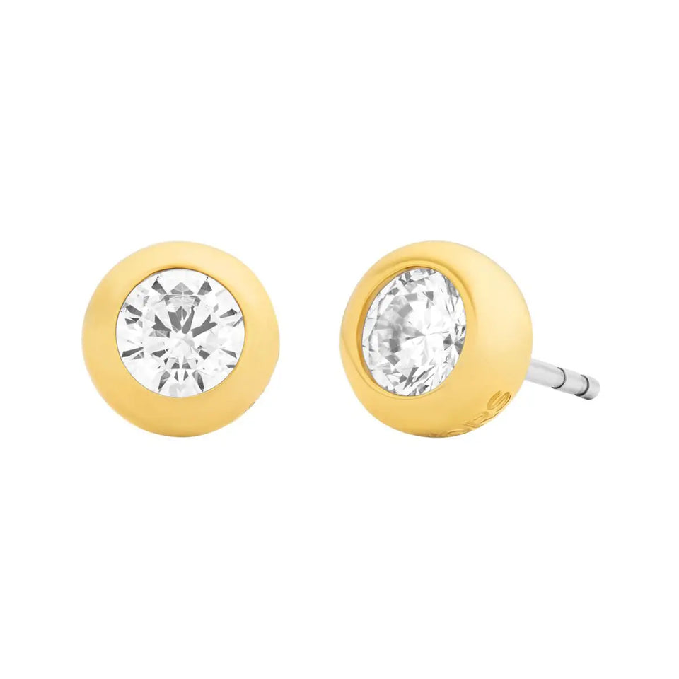 Michael Kors Ladies Brilliance Gold Toned Round Stone Set Stud Earrings