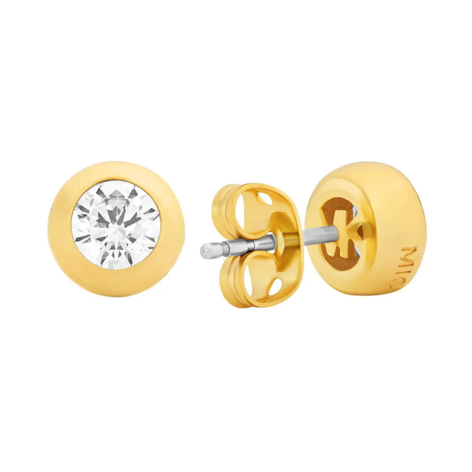 Michael Kors Ladies Brilliance Gold Toned Round Stone Set Stud Earrings