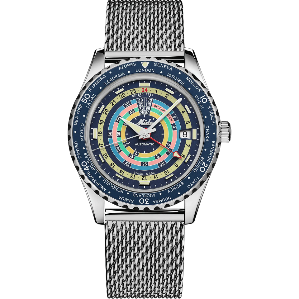 MIDO Men's Ocean Start Decompression Worldtimer 40mm Blue Watch