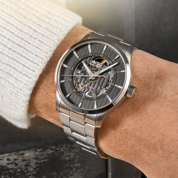 MIDO Men's Multifort Skeleton Vertigo 42mm Automatic Grey Watch