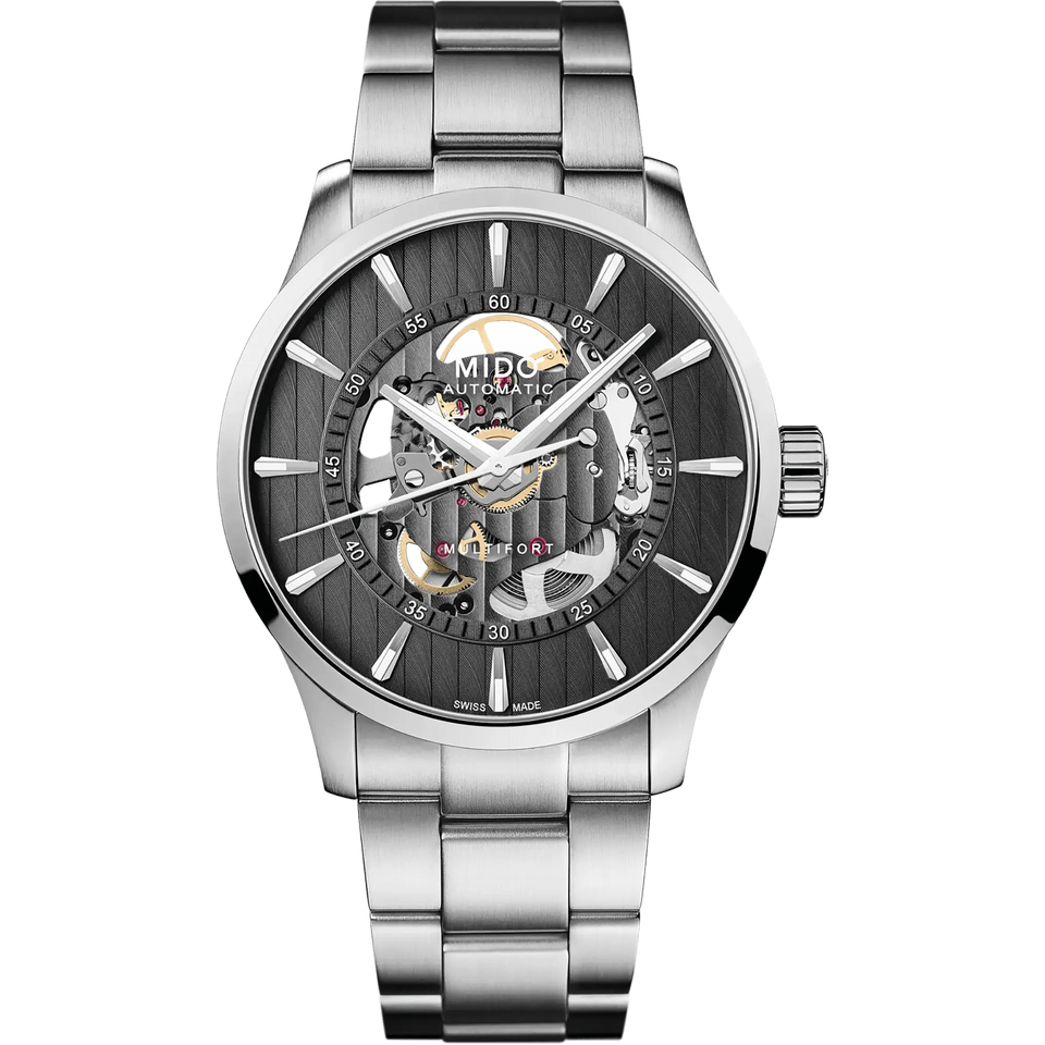 MIDO Men's Multifort Skeleton Vertigo 42mm Automatic Grey Watch