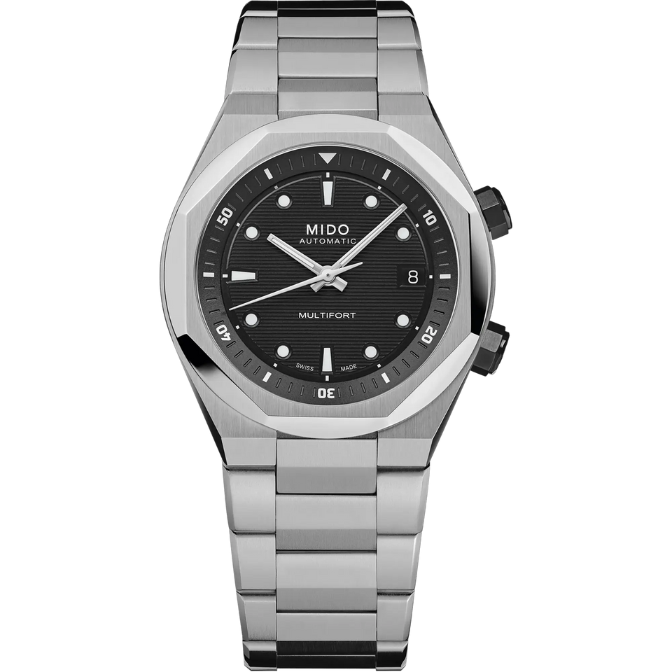 MIDO Men's Multifort 8 Two Crowns Black Dial 40mm Automatic Watch