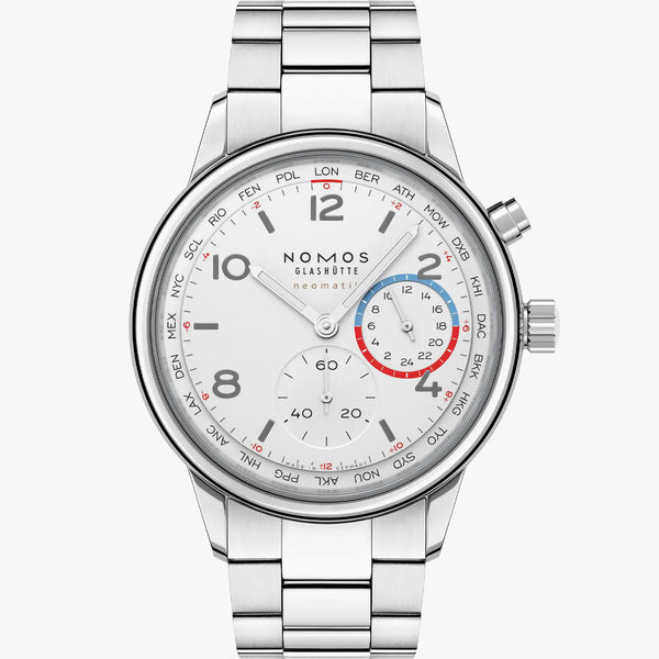 NOMOS Glashütte Club Sport Neomatik Worldtimer White Dial 40mm Watch | Exhibition Caseback