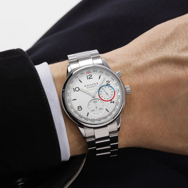 NOMOS Glashütte Club Sport Neomatik Worldtimer White Dial 40mm Watch | Exhibition Caseback