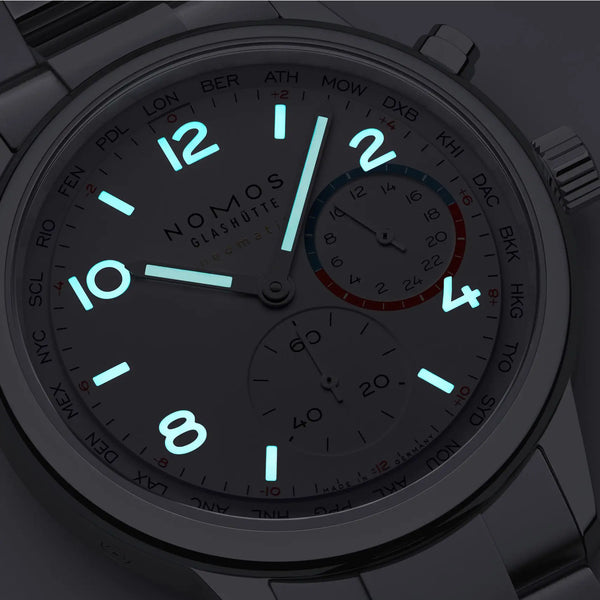 NOMOS Glashütte Club Sport Neomatik Worldtimer White Dial 40mm Watch | Exhibition Caseback