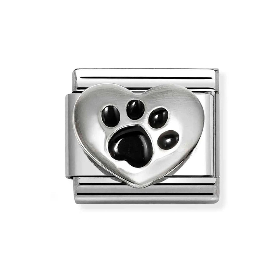Nomination CLASSIC Silver Black Paw Print Heart Charm