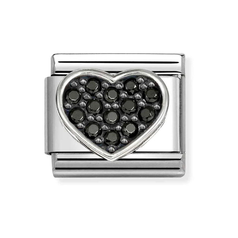 Nomination CLASSIC  Silver Black Stone Set Heart Charm