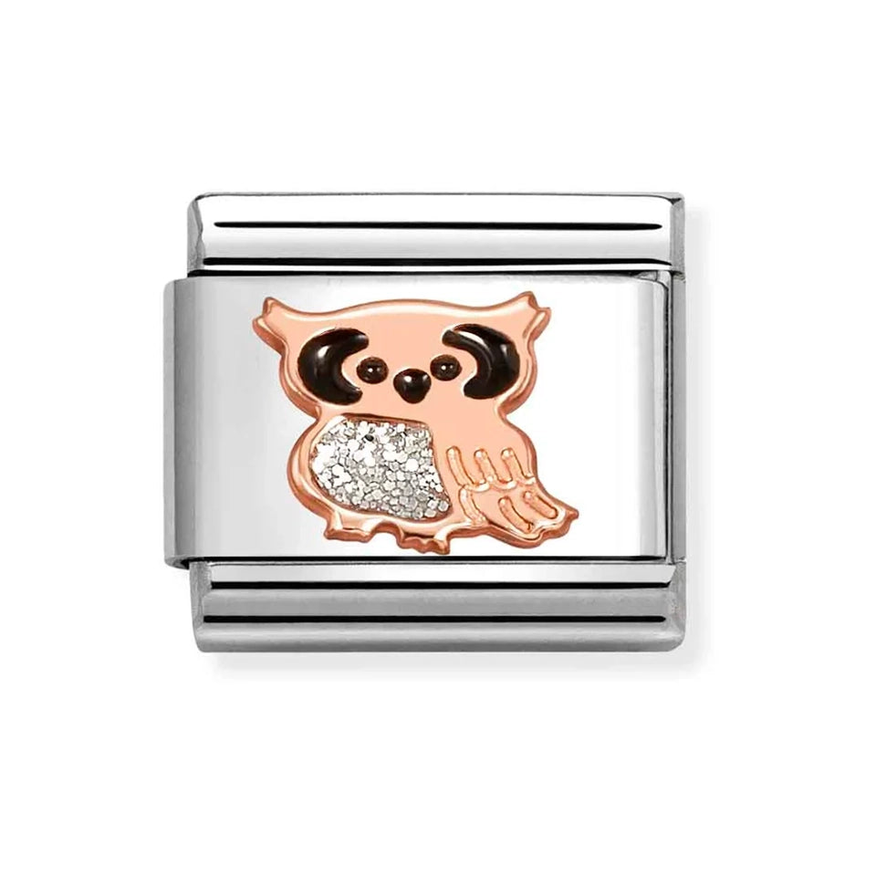 Nomination CLASSIC Rose Glitter Owl Charm
