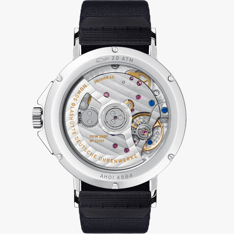 NOMOS Glashütte Ahoi Neomatik 38 Date Sky Automatic Watch | Exhibition Case Back