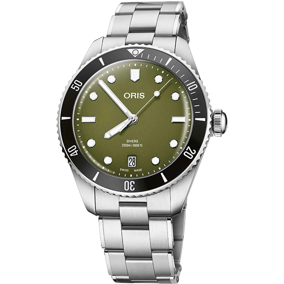 ORIS Men's Divers Date Green Dial 39mm Automatic Watch Set