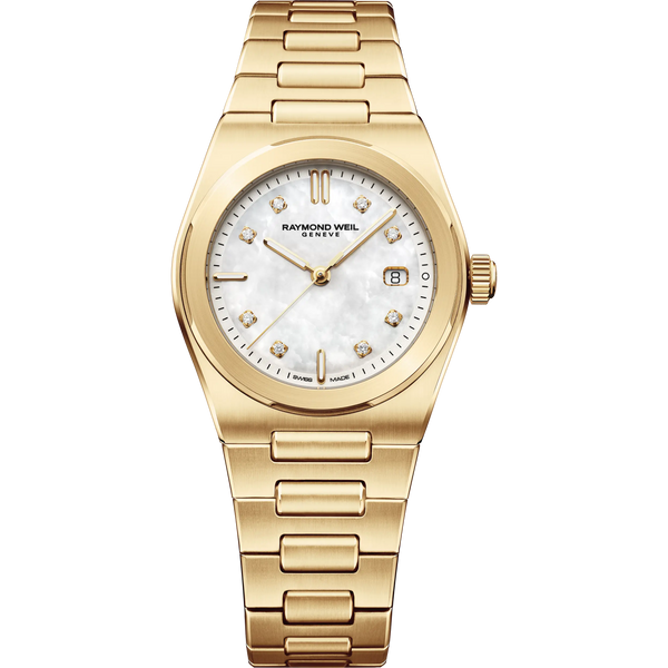 Raymond Weil Ladies A.R.T 30mm Mother of Pearl Gold Coloured Diamond Set Watch
