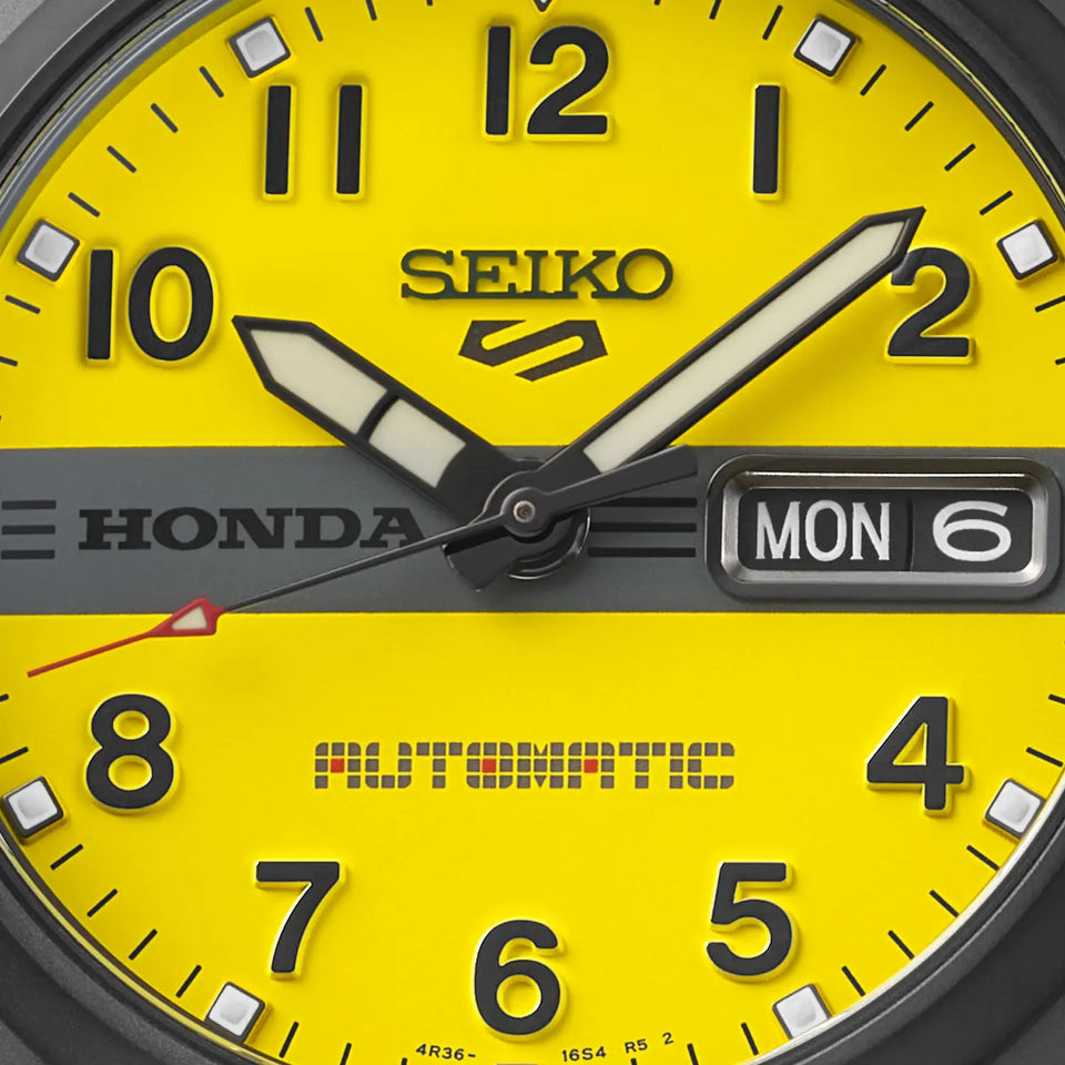 Seiko 5 Sports Limited Edition Yellow X Honda Motocompo Nylon Strap Watch