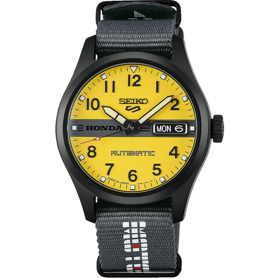 Seiko 5 Sports Limited Edition Yellow X Honda Motocompo Nylon Strap Watch