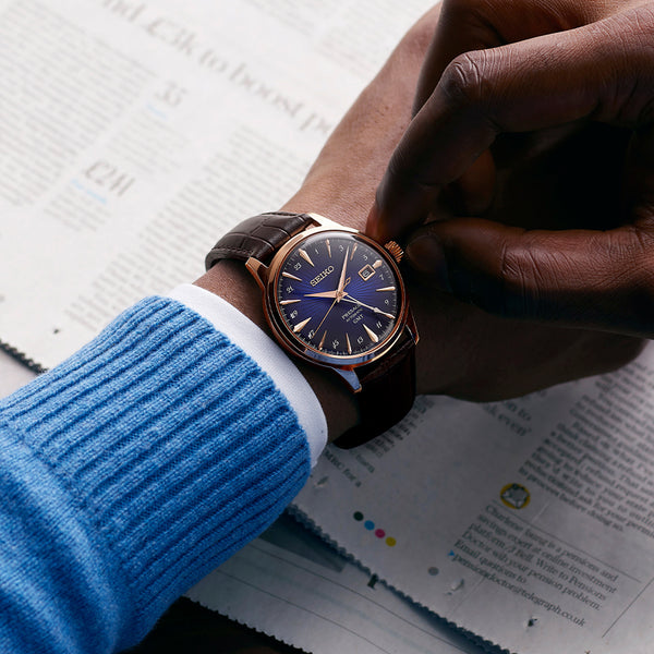 Seiko Presage Men's Cocktail Time 'Corcovado' GMT Brown Leather Strap Watch