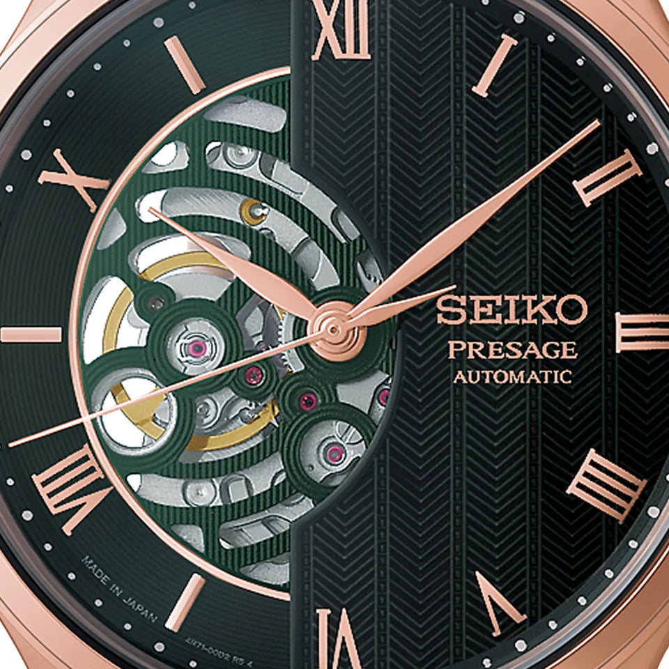 Seiko Presage Men's Zen Gardens Twilight Green Dial Leather Strap Watch