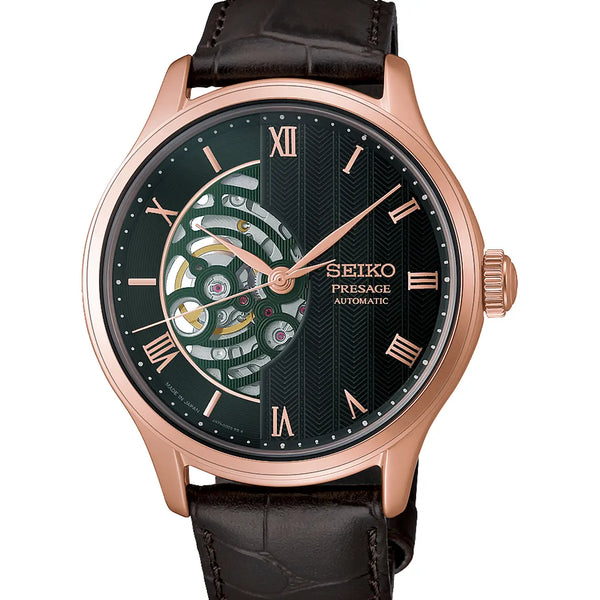 Seiko Presage Men's Zen Gardens Twilight Green Dial Leather Strap Watch