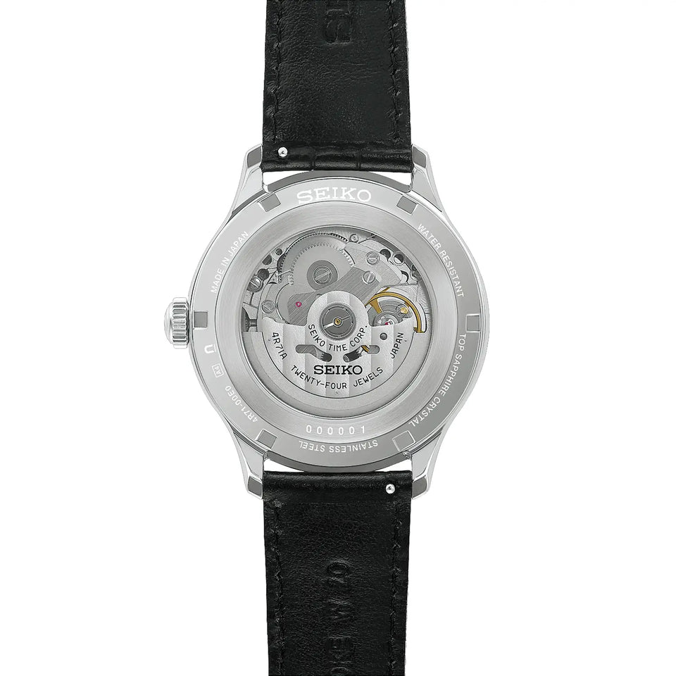 Seiko Presage Men's Zen Gardens Moonlight Black Dial Leather Strap Watch
