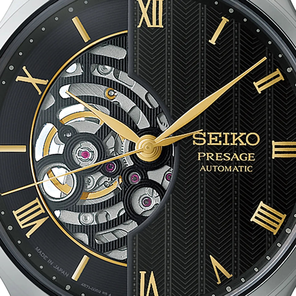 Seiko Presage Men's Zen Gardens Moonlight Black Dial Leather Strap Watch