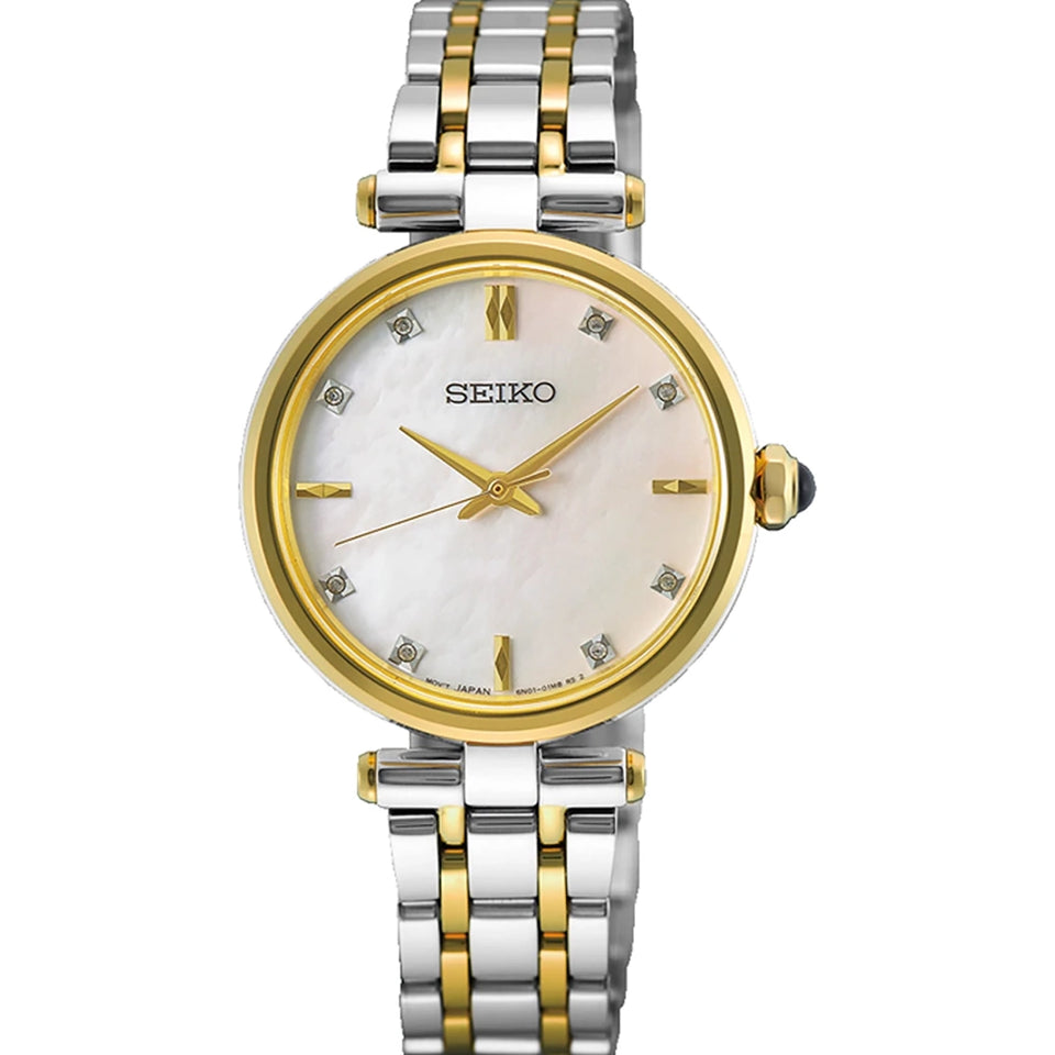 Seiko Ladies Dress Mother Of Pearl Two Tone Bracelet Watch