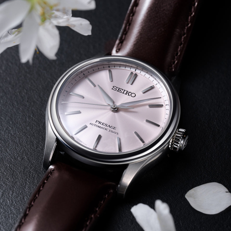 Seiko Presage Men's Classic 'Sakura Iro' Cherry Blossom Leather Strap Watch
