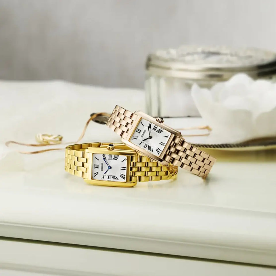 Seiko Ladies' Classic Gold-Tone Rectangular Dial Bracelet Watch