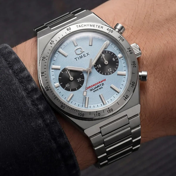 Timex Men's Q Continental Light Blue 36mm Chronograph Watch