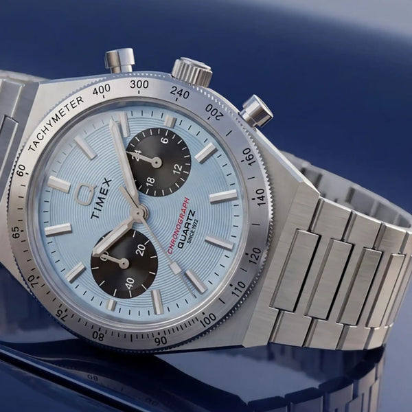Timex Men's Q Continental Light Blue 36mm Chronograph Watch