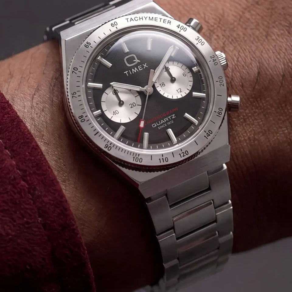 Timex Men's Q Continental Black Dial 36mm Chronograph Watch
