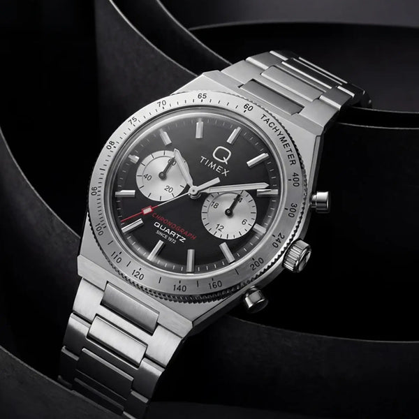Timex Men's Q Continental Black Dial 36mm Chronograph Watch