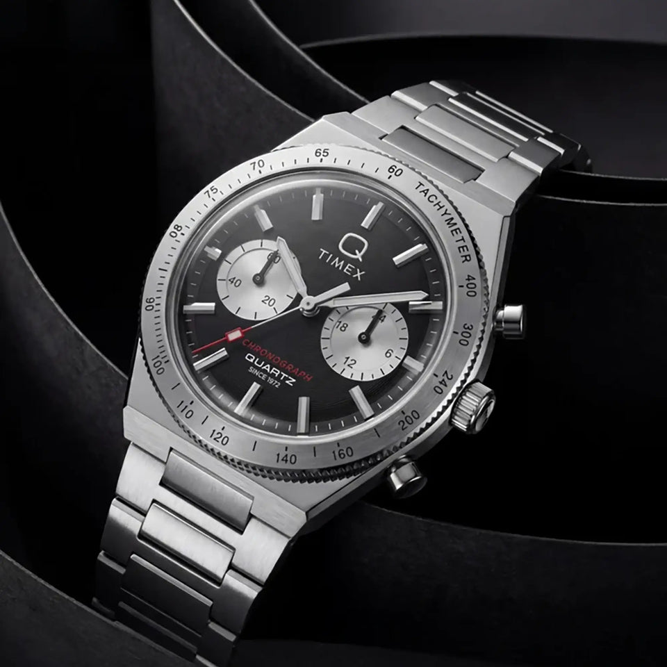 Timex Men's Q Continental Black Dial 36mm Chronograph Watch