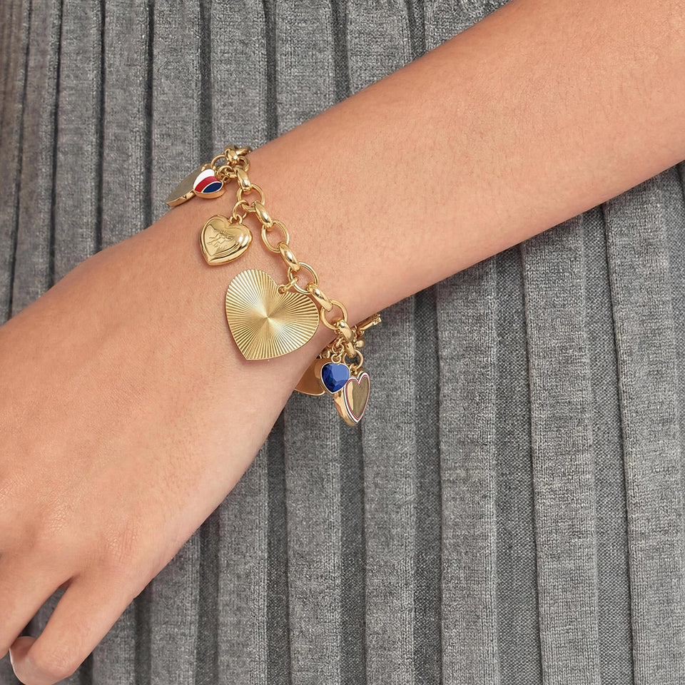 Tommy Hilfiger Ladies' Hearts Charm Gold Toned Chain Bracelet