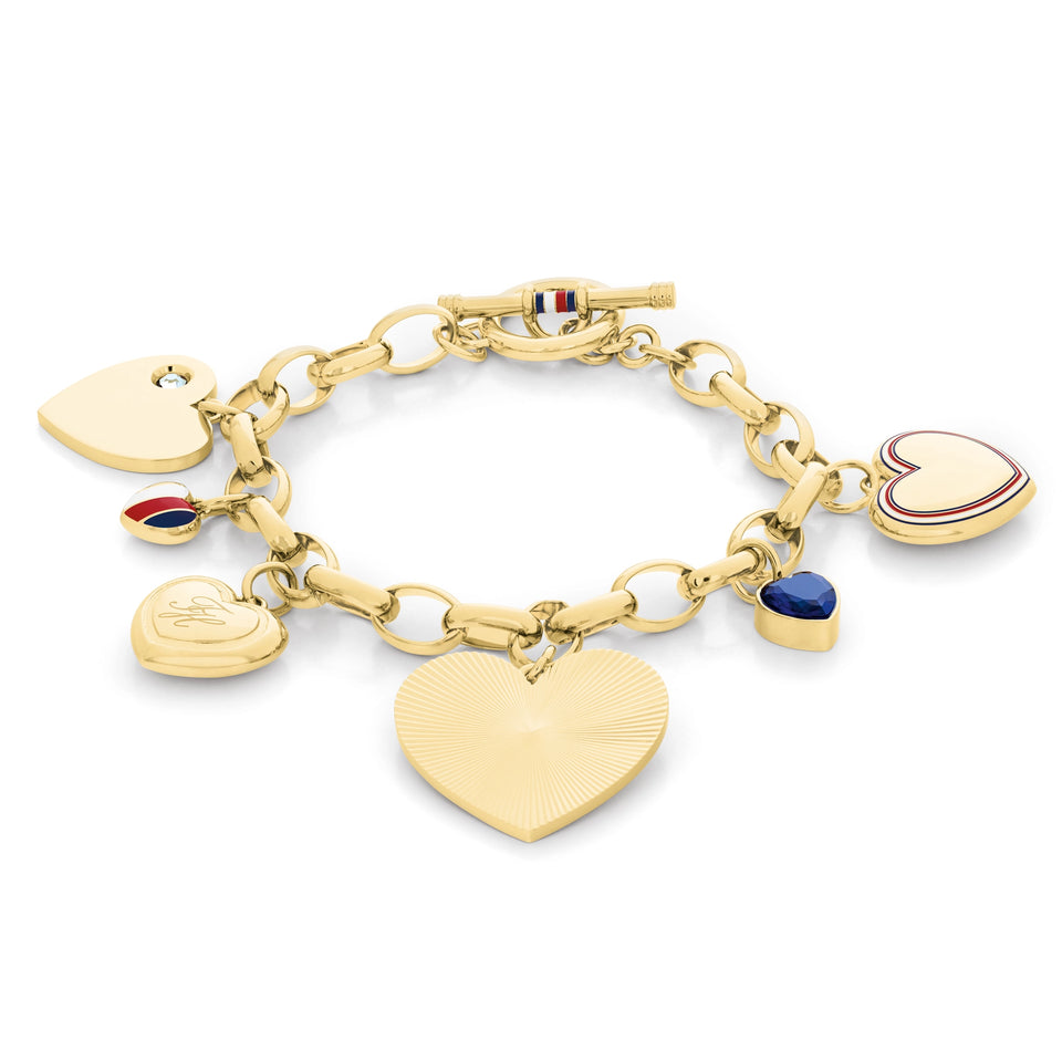 Tommy Hilfiger Ladies' Hearts Charm Gold Toned Chain Bracelet
