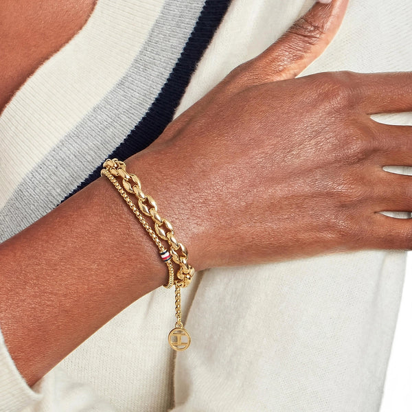 Tommy Hilfiger Ladies' Layering Gold Tone Double Chain Bracelet