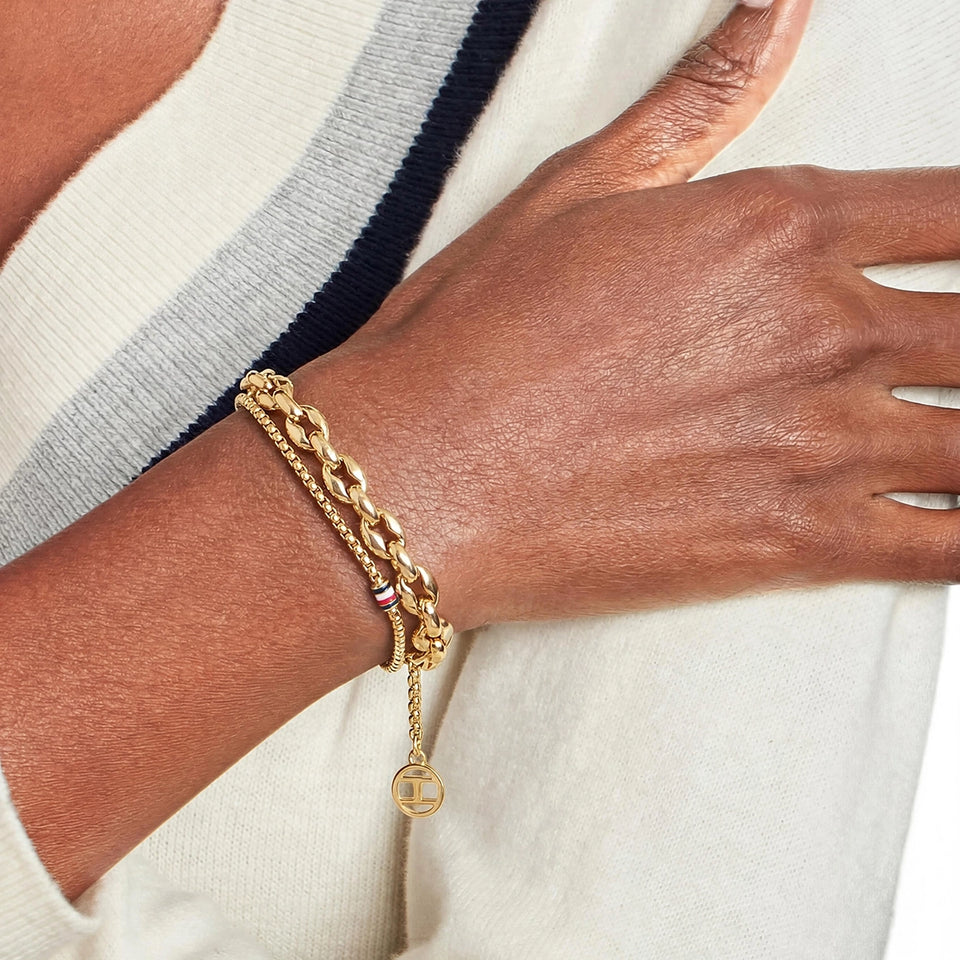 Tommy Hilfiger Ladies' Layering Gold Tone Double Chain Bracelet