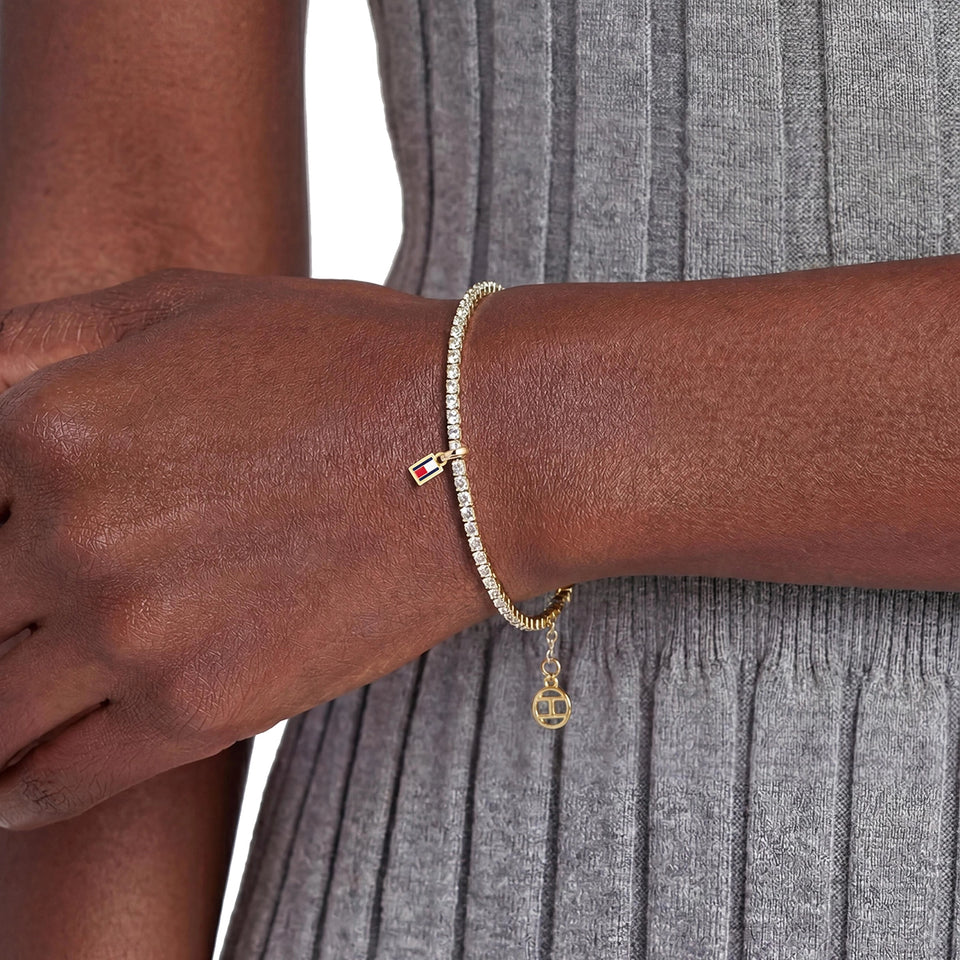 Tommy Hilfiger Ladies' TH Tennis Gold Tone Stone Set Bracelet