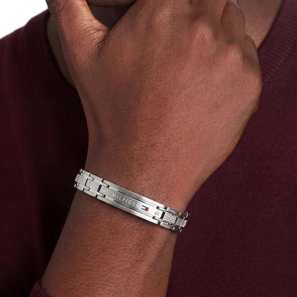 Tommy Hilfiger Men's Oxford Stainless Steel ID Bar Link Bracelet